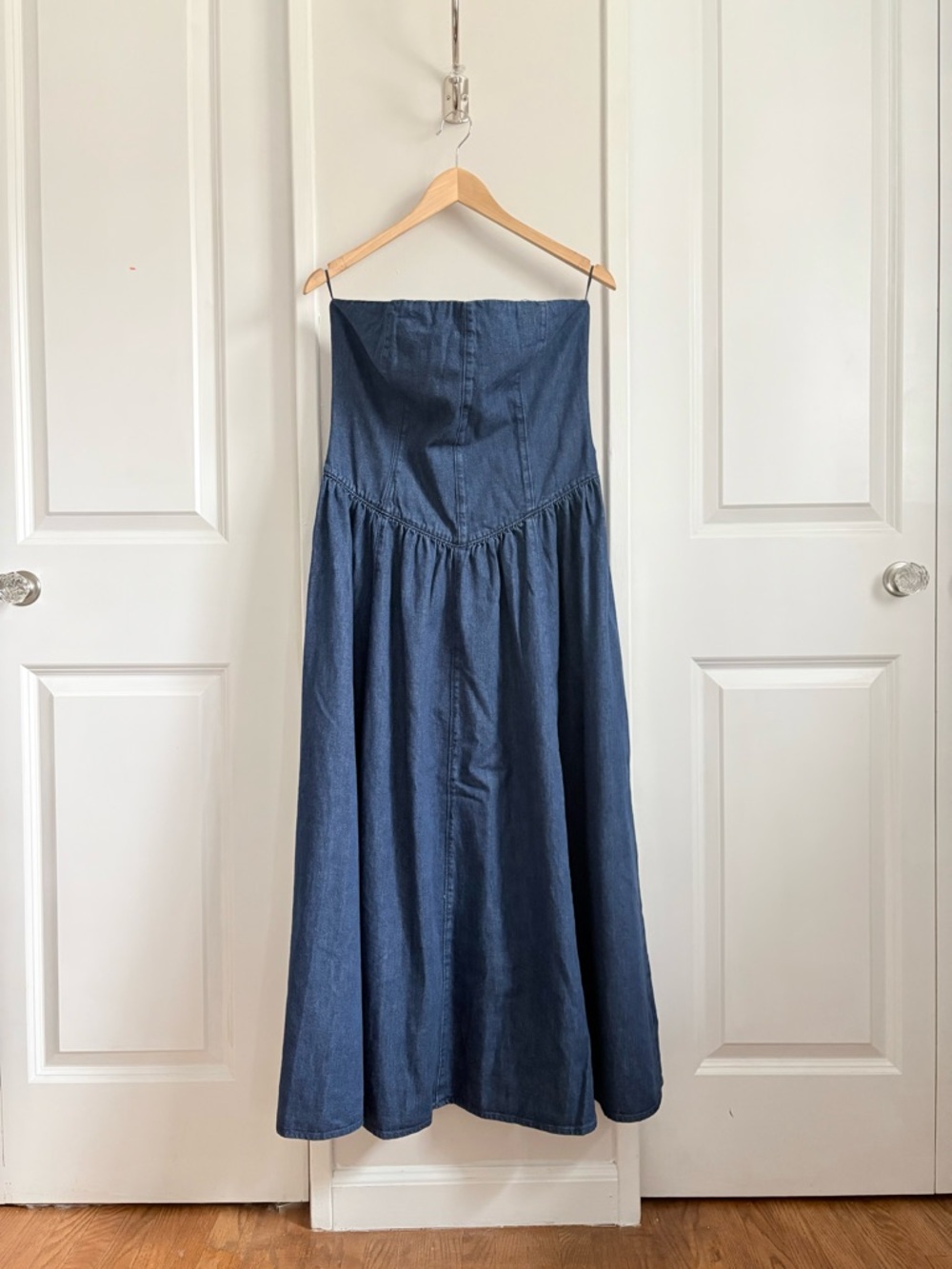 ZARA Dark Denim Strapless Midi Dress | NWT | Size Large